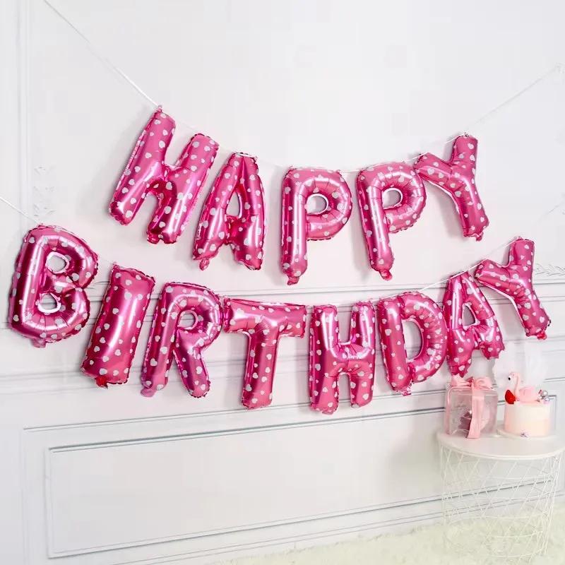 16 Inch Happy Birthday Balloons Pink Blue Aluminium Foil Balloon Birthday Party Decoration Suppries Home DIY Accessories Prop
