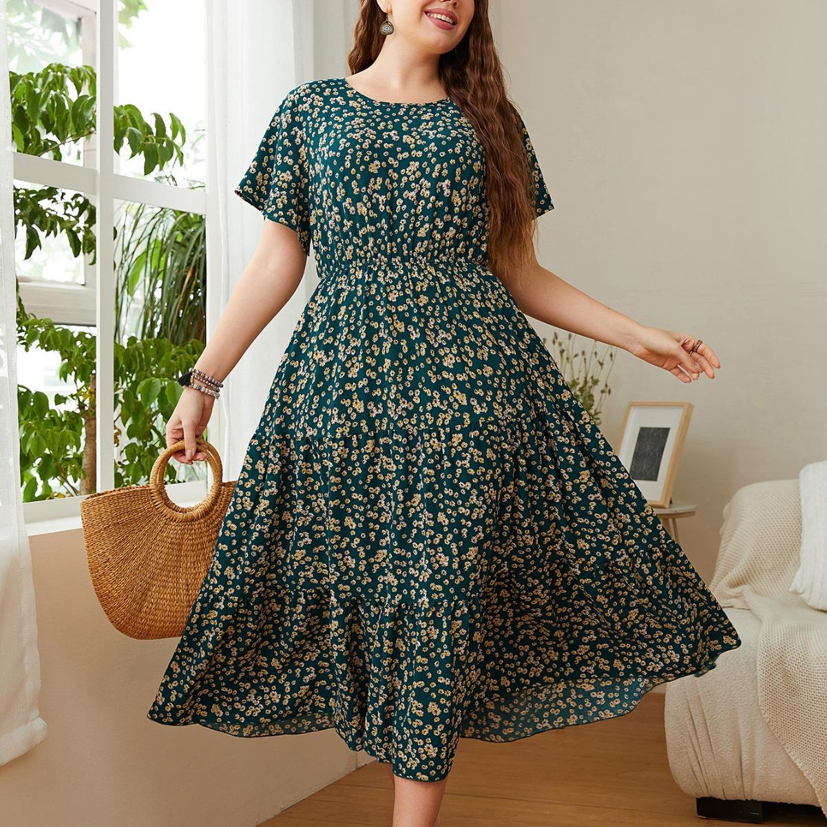 

Plus Size Dress Women s Printed Loose Women s Dress L зелений