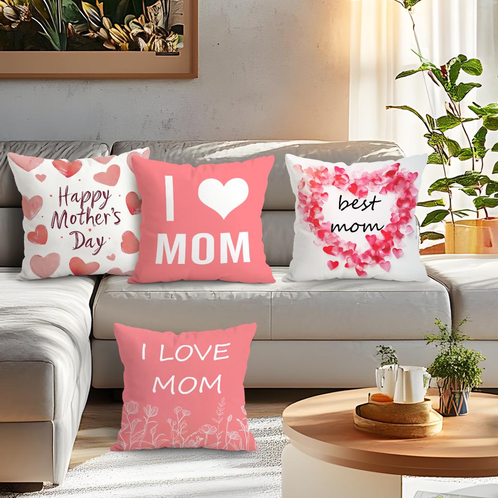 Home Decor I Love Mom Heart-themed Cushion Covers Pattern Cushion Cover Suitable for Sofa Bedroom Car Pillow Cover