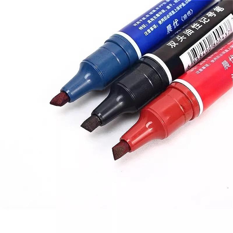 5pcs Black Red Blue Oil Marker Pens Double Headed Permanent Markers 2mm/6mm Waterproof Quick-Drying Marker Pens for Stationery