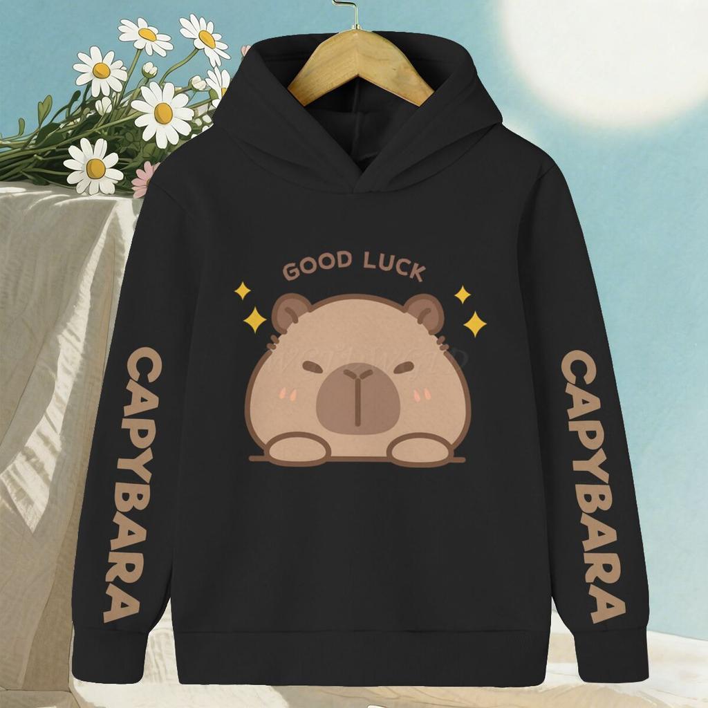 Cartoon Cute Capybara Print Children's Hooded Hoodies Capybara Casual Fashionable Comfortable Boy Girl Sweatshirt Pullover