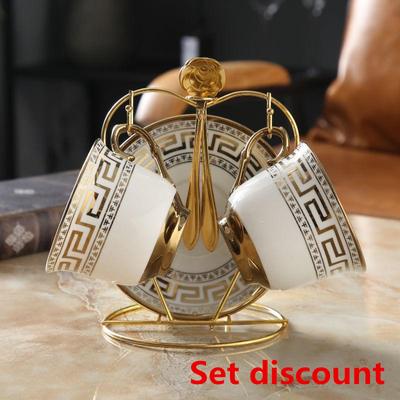 Europäischer Stil, goldfarben, Kaffeetasse und Teller, zweiteiliges Set, Retro-Luxus-Keramikbecher, Wasserbecher, Blumen-Teebecher, Milchbecher