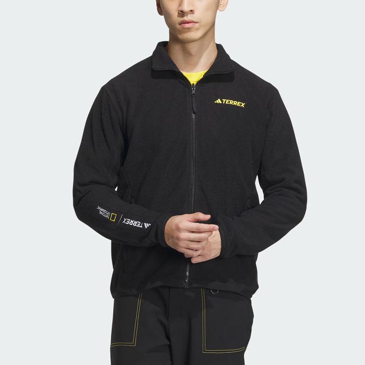 Adidas X National Geographic Rain.Rdy Printed Pattern Outdoor Fleece-Lined 3-In-1 Sports Hooded Jacket Men Outerwear Lead-White IL8961