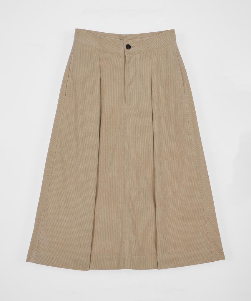 Belloel Corduroy Pintuck Midi Long Skirt Beige