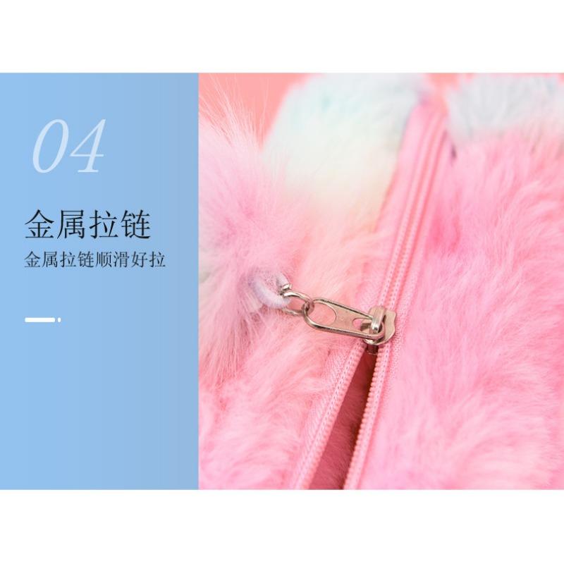 Trousse à Crayons Octogonale Mignonne Fille Peluche Couleur Dégradé Style Coréen Pochette de Rangement Étudiant