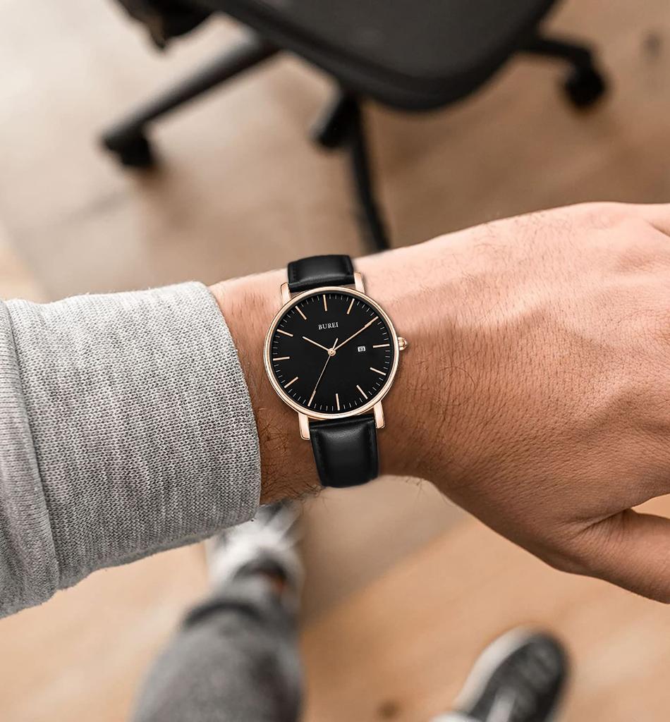 Leather L [BUREI] Men's Watch, Stylish, Band, Business, Thin, Brand, Simple, Men's Watch,