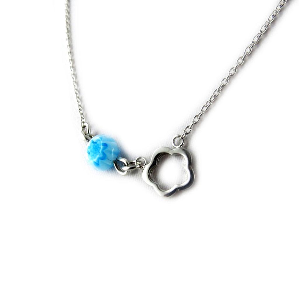 Les Trésors De Lily [K9650] - Silver Necklace 'Flora' Turquoise Silver