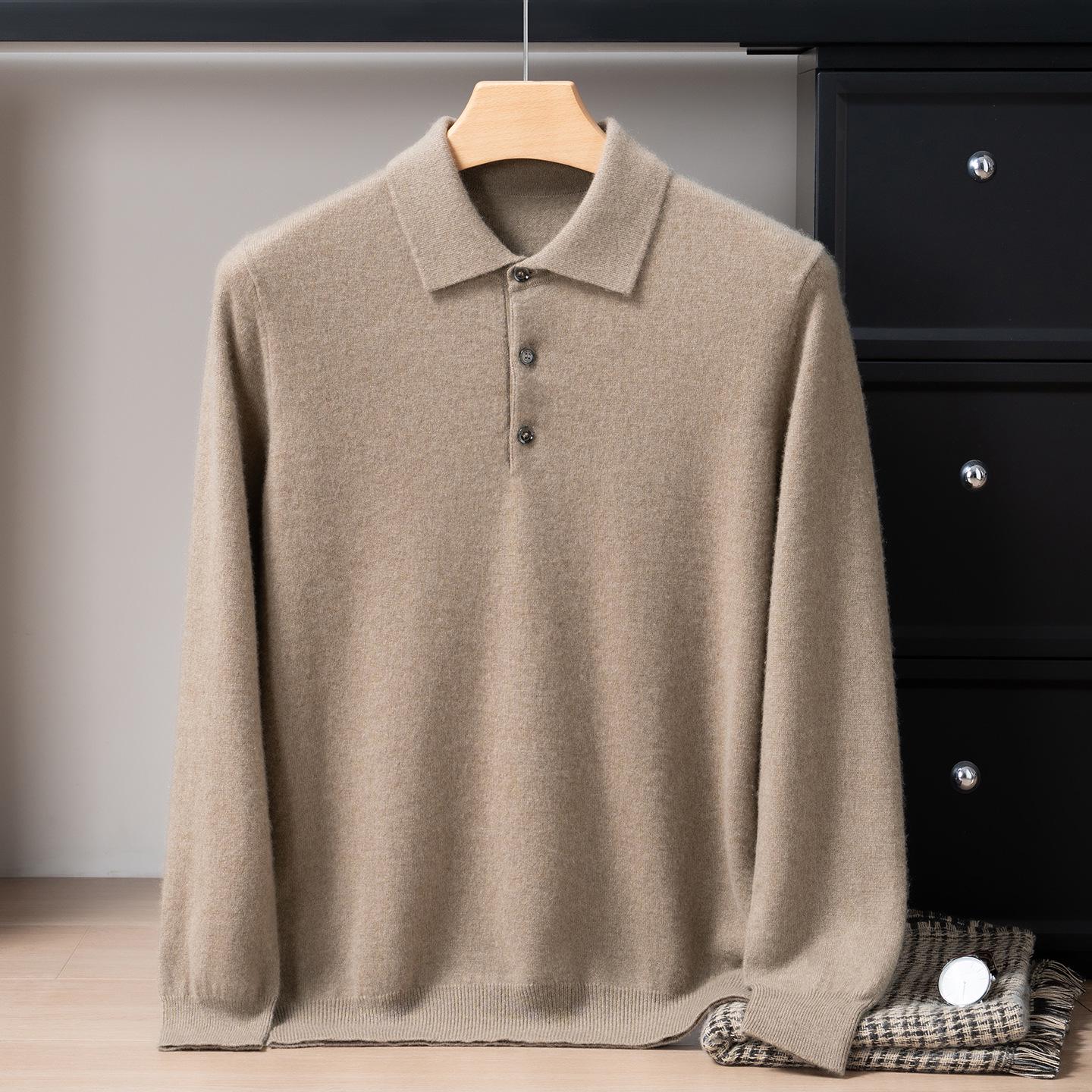 

Men s 100% Cashmere Polo Neck Sweater: Crew Neck, Solid Color, Business Casual, Loose Fit, Knit Base Layer. S