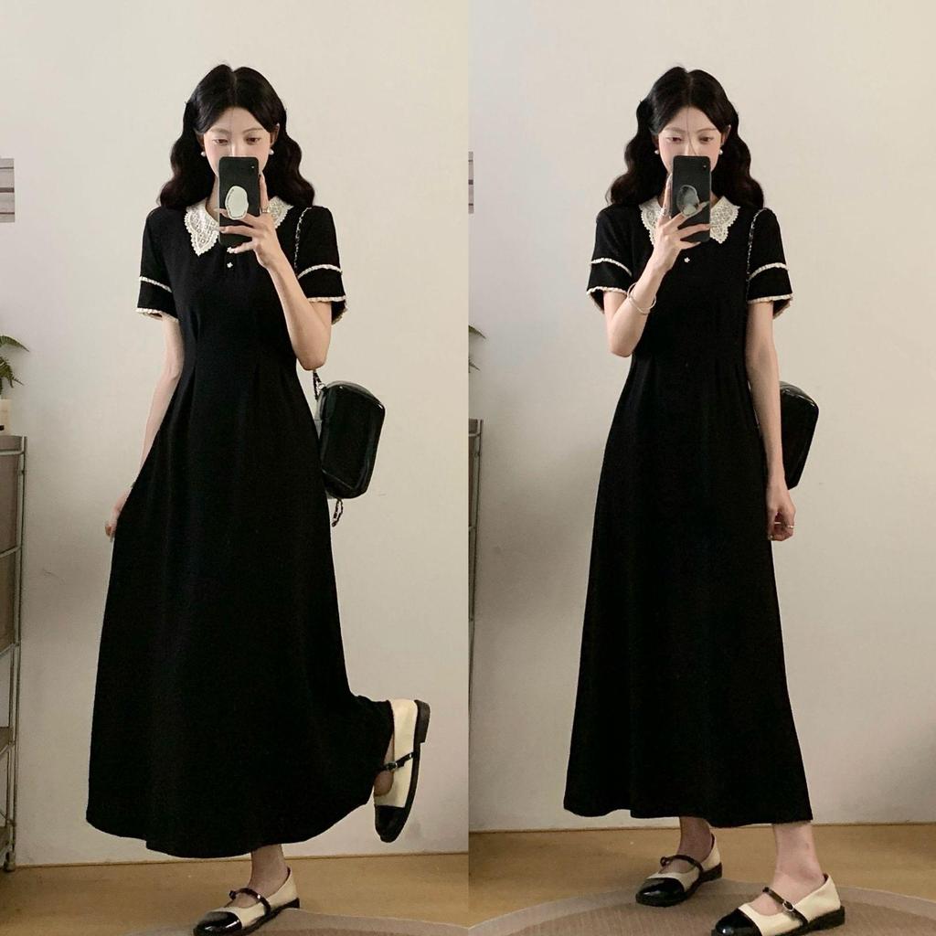 2026 Elegantes französisches kurzärmeliges Schlankheits-Maxikleid in Übergröße