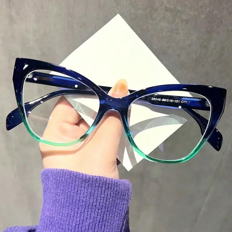 

New Women Cat Eye Glasses Frame Retro Anti Blue Light Flat Mirror Fashion Eyewear Trendy Decorative Plain Eyeframe