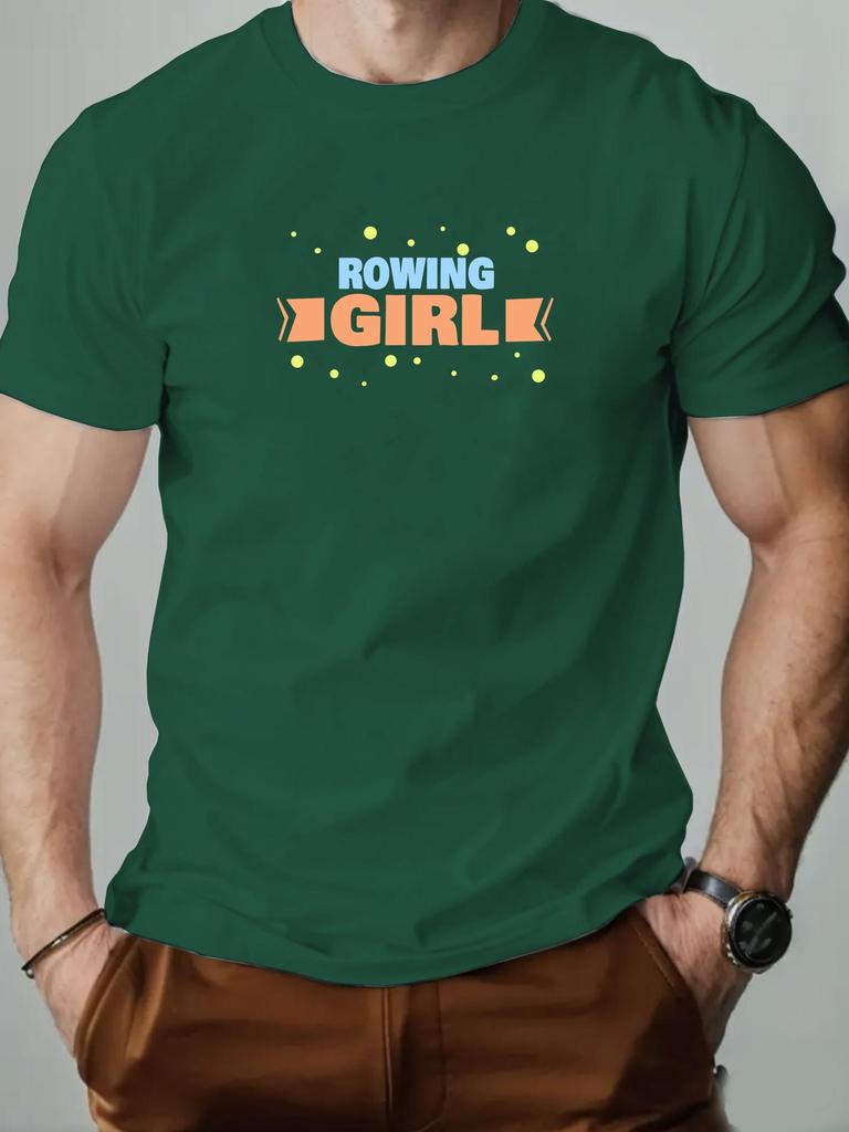 Mens cotton Tshirt ROWING GIRL summer round neck shortsleeved graphic breathable fashion casual Tshirt