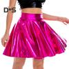 Women Skater Skirt High-Waisted Shiny Metallic Patent Faux Leather Texture Party Skirt Slimming Versatile Mini Skirt