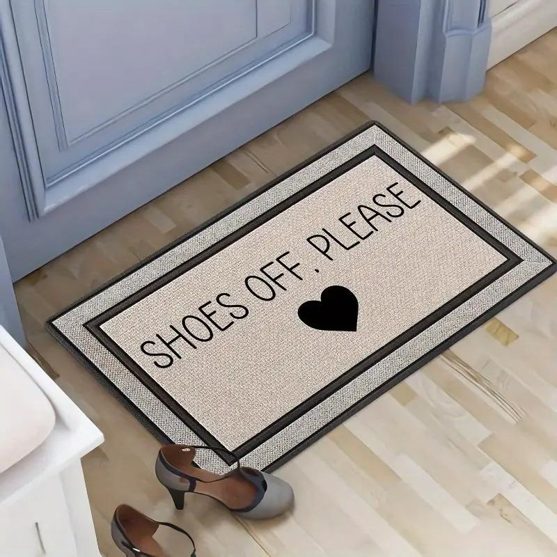 SHOES OFF PLEASE Printed Rug, Dirt-Resistant and Easy-Clean Entrance Mat for Hallways and Bedroom Doorways Home Decor
