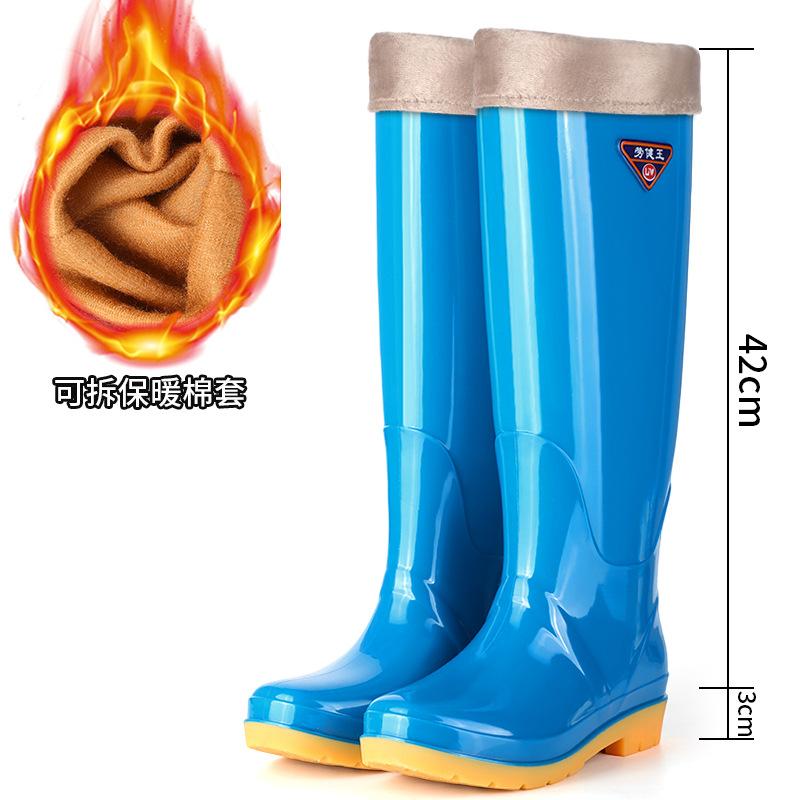 Extra high rain shoes women's high rain boots water boots water shoes fleece non-slip cover shoes fashion winter rain shoes adult rubber boots