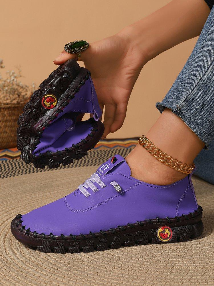 Fashion Women's Wide Fit (Sizes 35-45) Leather Sneakers Flat Elastic Slip-On Loafers – Comfortable Casual Shoes for Moms Women's Shoes