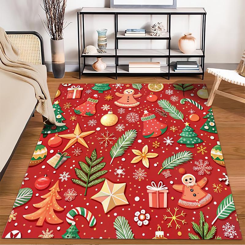 Holiday Pattern Rug with Festive Motifs Non-slip Rug Suitable for Living Room and Bedroom Sofas