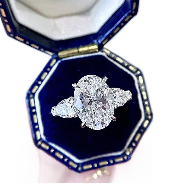 Oval Pigeon Egg Tri-Color Stone Diamond Ring – Elegant Luxury Wedding & Proposal Ring for Women