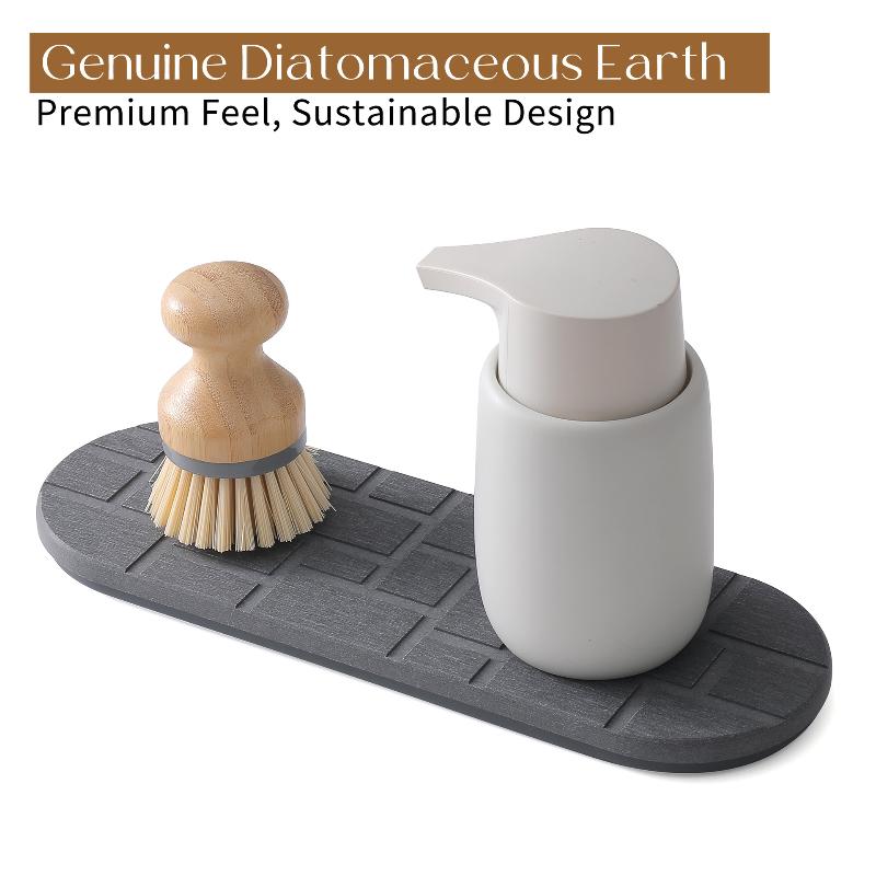 Vassoio per Lavello in Diatomea con Base in Silicone Pietra Essiccazione Rapida Tappetino per Piatti per Bancone Cucina Bagno Porta Dispenser Sapone