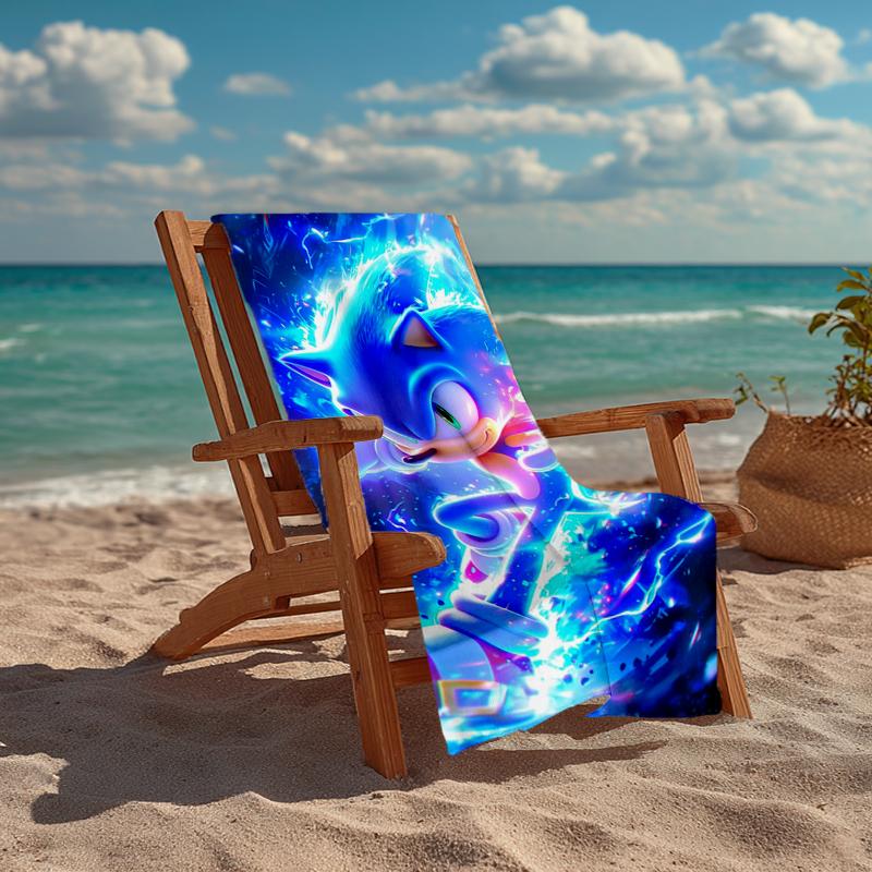 Ultra-Soft Beach Towel with Sonic Theme,Ideal for Pool - Camping, Diving - Perfect Travel Essential, Vibrant Beach Towel.