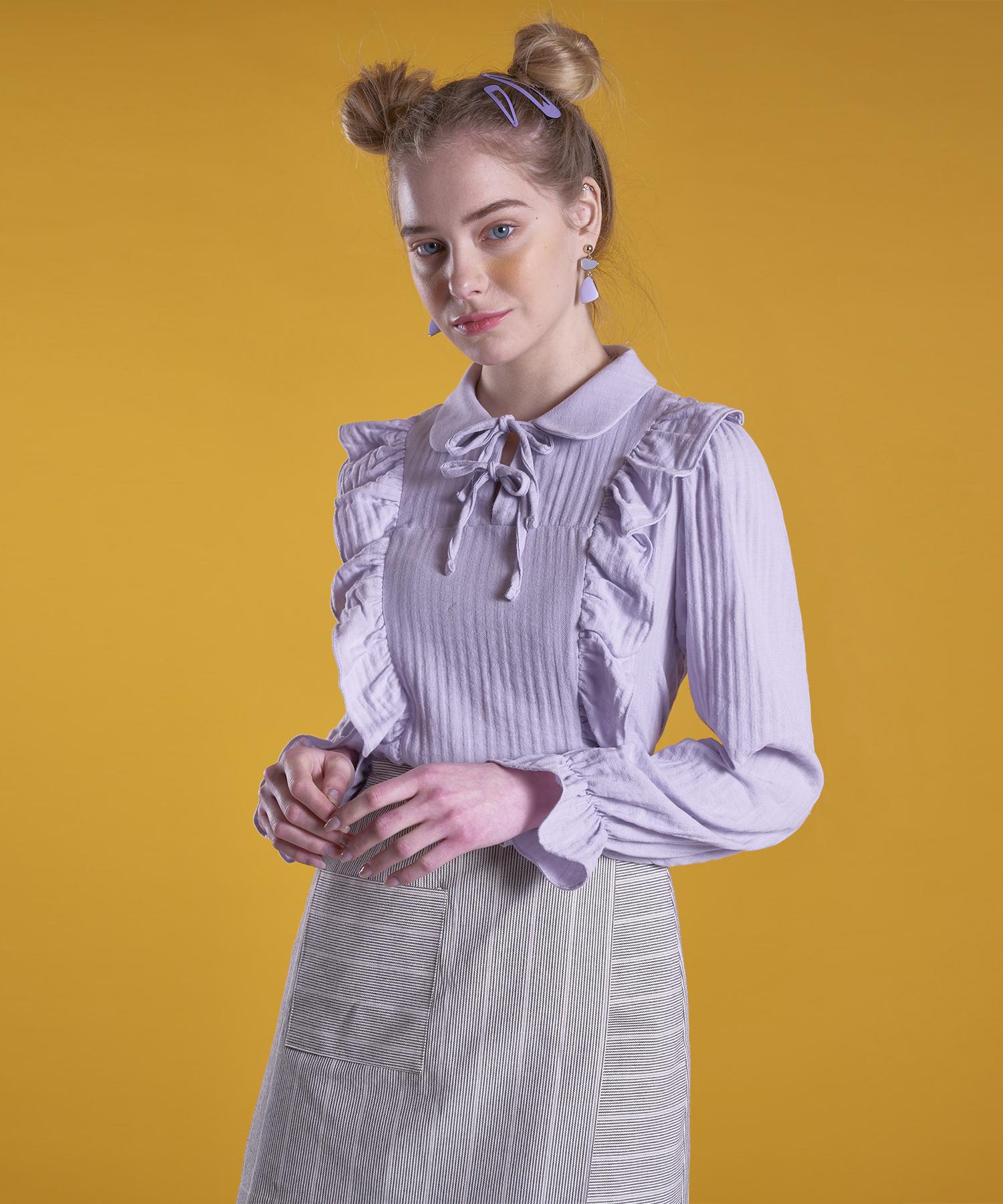 Dear Fear Ribbon Frill Blouse Light Purple Purple/Free