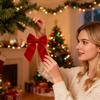 1/2 Stück Weihnachtsschleife Samt Weich Hängende Dekoration mit Glocken Schleifen Weihnachtliches Muster Heim Party Deko