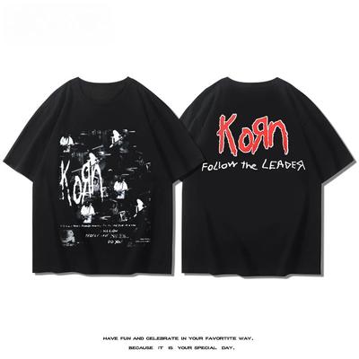 KORN Band Short Sleeve T-Shirt Men's and Women's Summer American Industrial Metal Rock Cotton Comfortable Short Sleeve Top