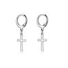 2pcs/set Black Or Silvery Unisex Punk Stainless Steel Cross Cone Feather Chain Pendant Hoop Earrings Ear Stud Jewelry Set