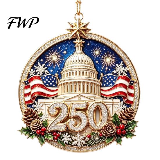 USA Flag Holiday Decorations 250 Anniversary Christmas Ornament, United States 1776-2026 250th US Independence Celebration Gift Patriotic Keepsake,