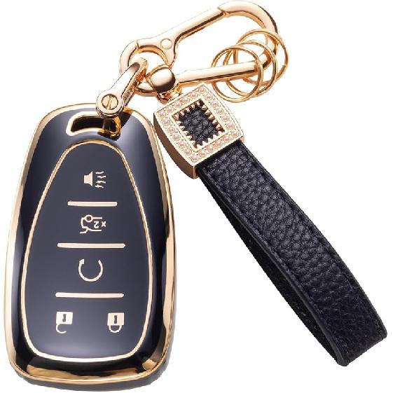 for Toyota Key Fob Cover with Leather Lanyard, Car Key Fob Case Compatible with 2018- Camry RAV4 Highlander Avalon C-HR Prius Corolla GT86 Smart Key