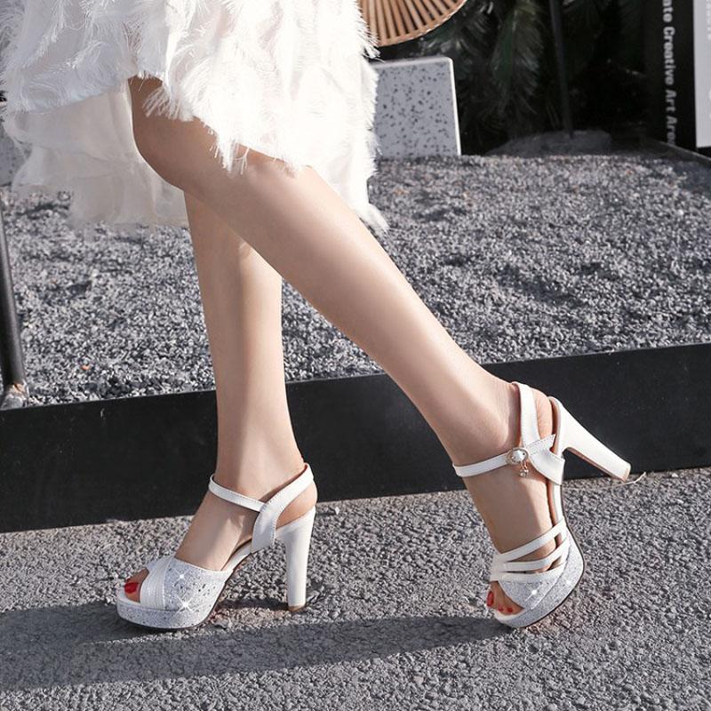 Women Sandals 11CM High Heels Glitter Summer Open Toe Night Club Party Shoes Female Platform Sandals Large Size 41 42 43 WSH5317