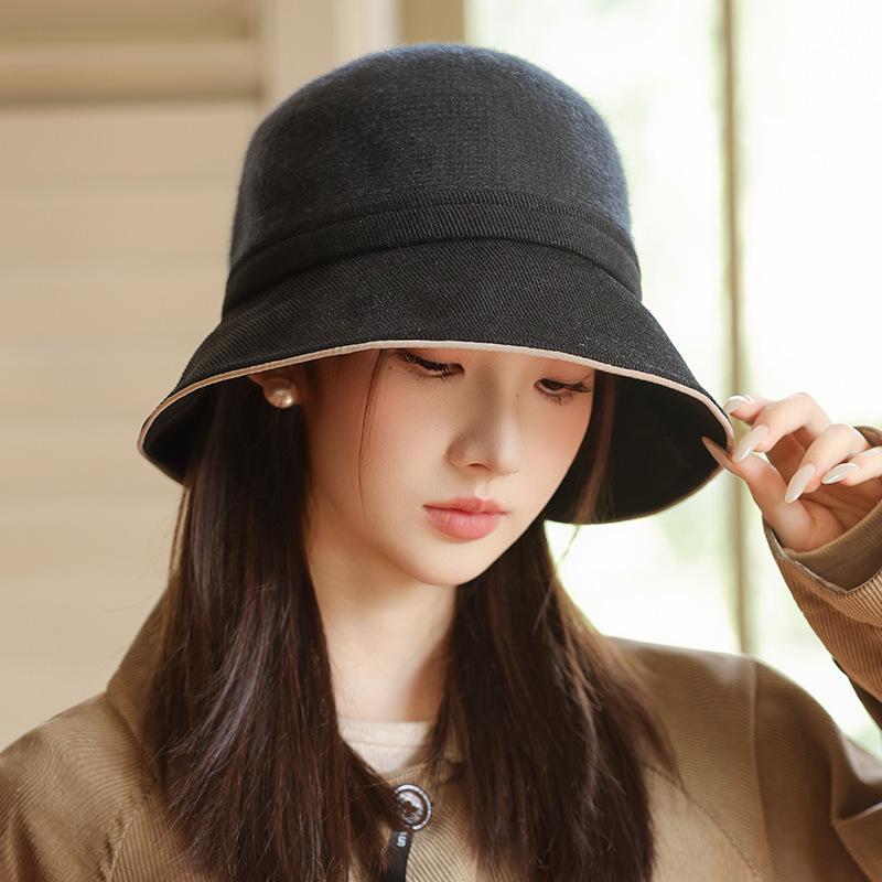 New Autumn and Winter Hat for Women with Big Brim Showing Face Small Fisherman's Hat Retro Versatile Basin Hat Korean Style Bow Bucket Hat
