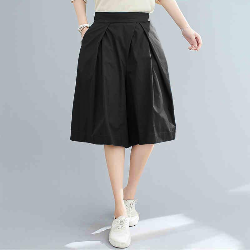 ZANZEA Femme Été Couleur Unie Ample Décontracté Jambe Large Pantalon Cinquième