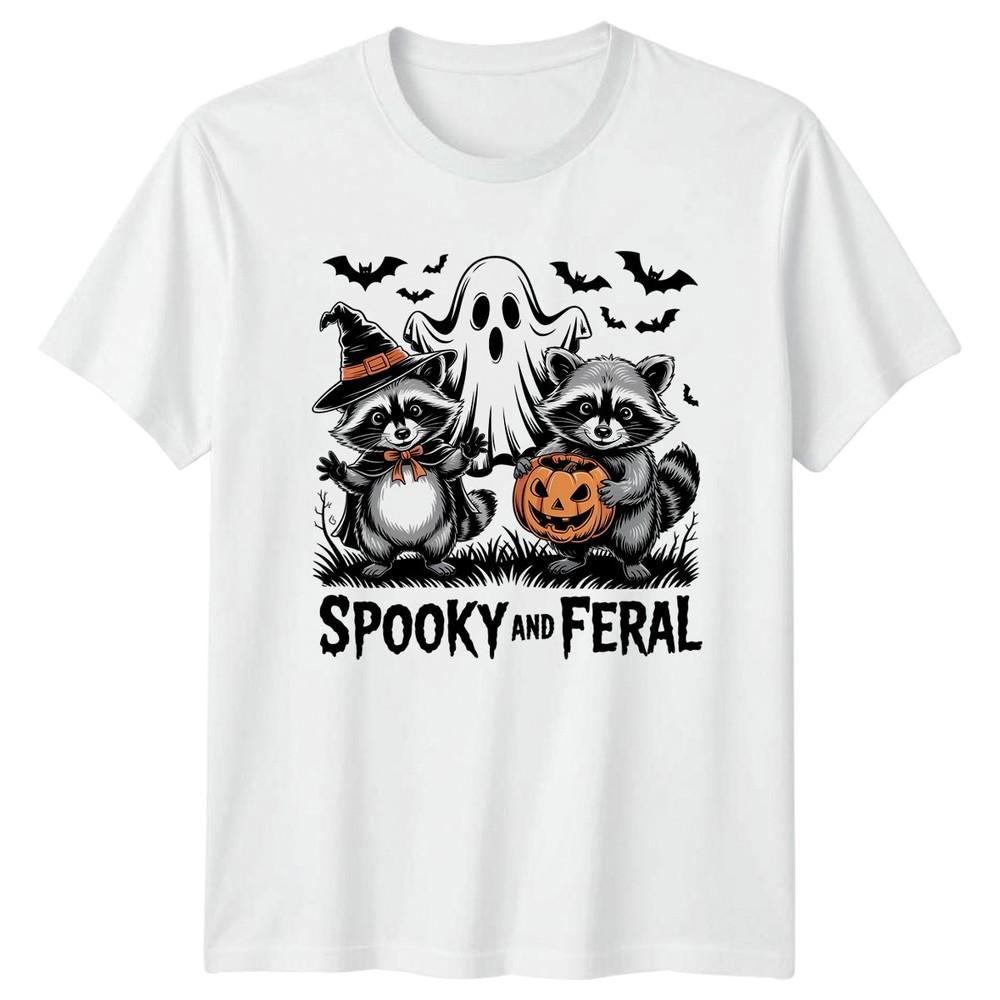 Spooky And Feral Raccoons Ghost Halloween Holidays Unisexs Unisexs Graphic Tee S