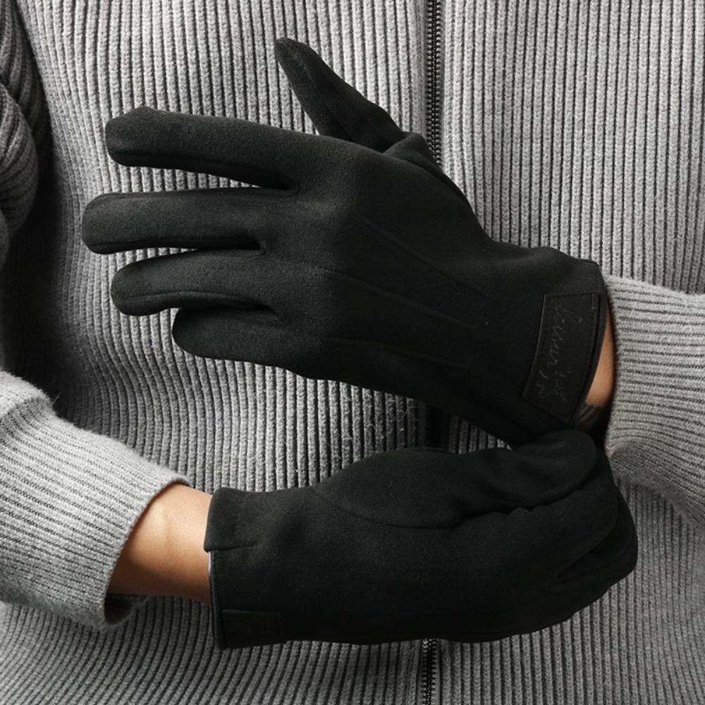 Мужские перчатки однотонные Перчатки с полными пальцами Мягкие зимние бархатные варежки Женские чёрный