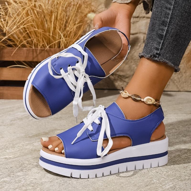 Sports sandals women s casual new lace-up leopard print wedge large size summer platform beach sandals 36 синий