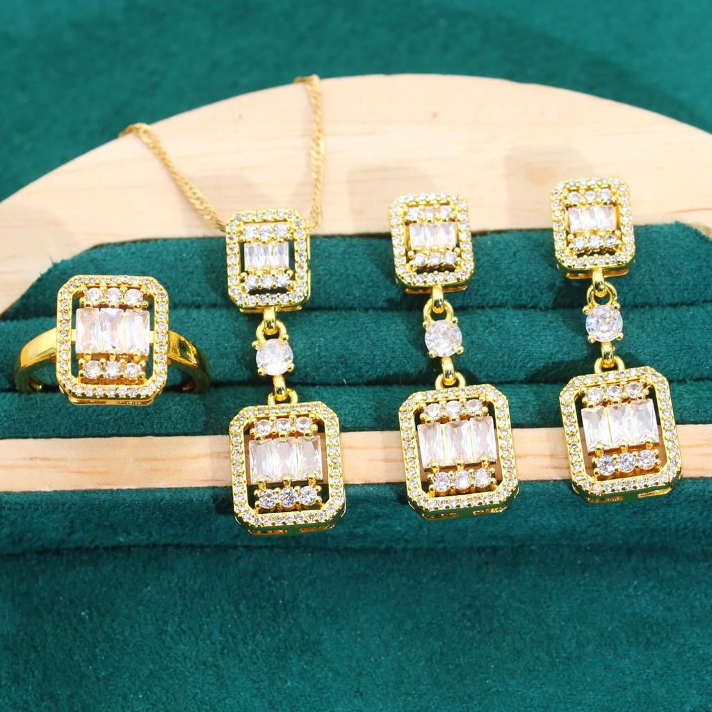 Europa und Die Vereinigten Staaten Heiß Anti-Allergie Zirkon Halskette Ohrring Ring Gold Schmuckset