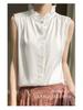 Elegant Satin Stand Collar Sleeveless Layered Shirt for Women