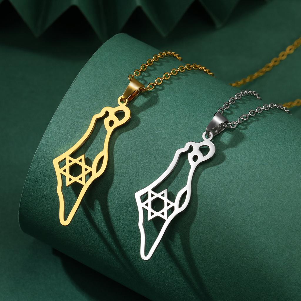 Lemegeton Hollow Out Je Israel Hexagram Map Pendant Necklace Stainless Steel Pendant Necklace Men's and Women's Jewelry Gift
