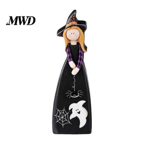 Halloween Gift for Friends Witch Table Decoration, Cute Wooden Centerpiece, Farmhouse Autumn Decorations Ornament with Broomstick Pumpkin Ghost