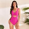 One-piece Swimming Costume Solid Colour Cross Wrap Swimming Costume Drawstring High Waist Swimming Costume