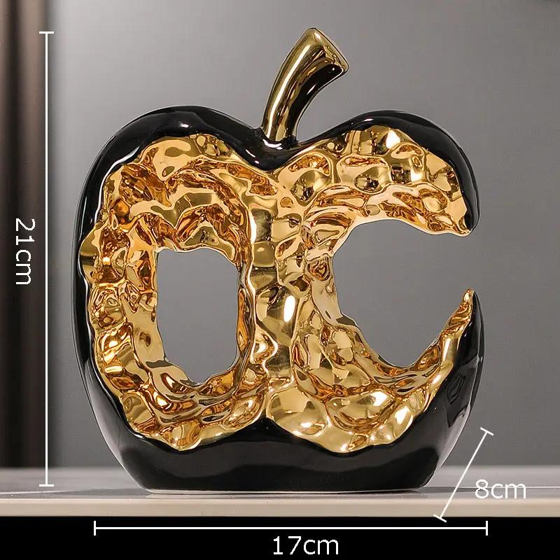 Ceramic Sculpture Desk Decoration Ornaments Creative Apple Statue Room Aesthetic Decor Gold-plated Apple Hollow Out Crafts