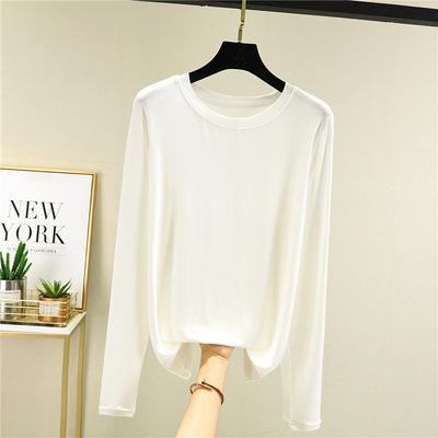 Damen Modal Langarm T-Shirt Rundhalsausschnitt Einfarbig Schmale Passform Basic Unterhemd Dünn Vielseitig Lässiges Oberteil
