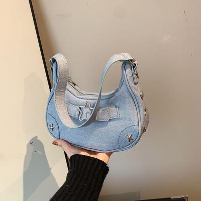 Kadın Omuz Çantası Vintage Casual Hobos Kot Yıldız Dekor Düz Renk Koltuk Altı Çantası Kızlar İçin Bayan Çantası Tote