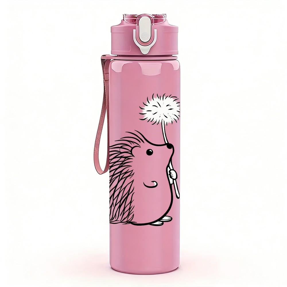 1PC Hedgehog Spiky Animal Print 750ml Color Plastic Sports Water Bottle Leakproof Flip Straw Lid Suitable for Sports Office Home Use