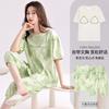 Women's summer pajamas with chest pads, pure cotton short-sleeved cropped pants pullover, new pure cotton women's loungewear set