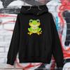 Cute Frog Hoodie Frog Holding Daisy Flower Graphic Pullover Black Cotton Blend