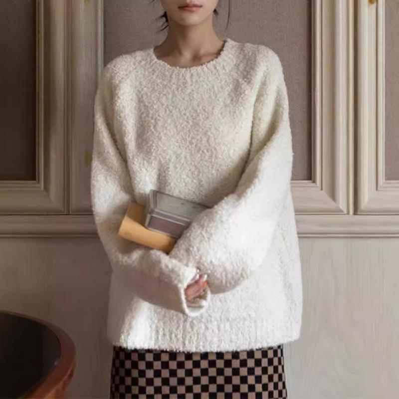 Retro lazy style high-end loose pullover sweater women's autumn and winter new thickened soft waxy knitted sweater top
