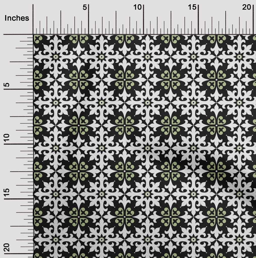 oneOone Cotton Flex Dark Olive Green Fabric Floral & Tiles Moroccan Fabric For Sewing Printed Craft Fabric By The Meter 40 Inch