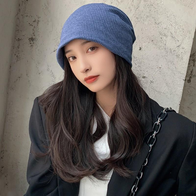 Knitted Pile Hat Children Spring and Autumn Casual Versatile Big Head Circumference Showing Face Small Pullover Cold Hat Confinement Baotou Hat