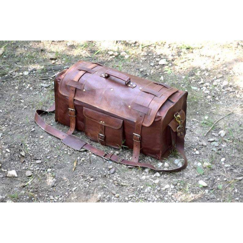 Pánská cestovní zavazadla Ručně vyrobená vintage taška na víkend z kozí kůže Duffel Brown